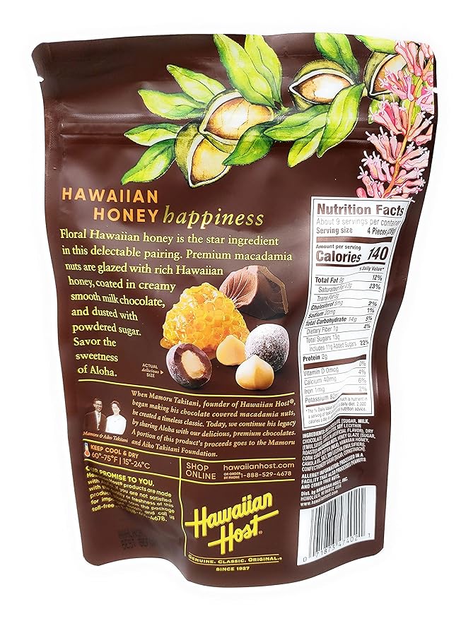 Hawaiian Host Paradise Collection - Honey Milk Chocolate Macadamia Nuts - 8 Oz Bag