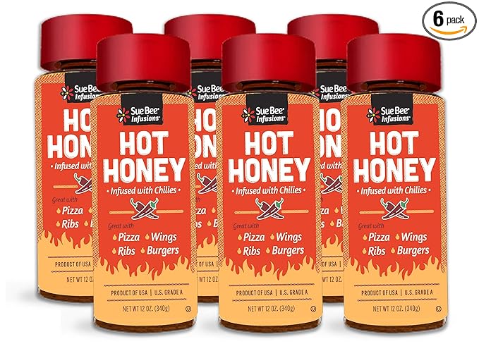 Sue Bee Naturally Infused Hot Honey with Chili Peppers Pure Honey US Grade A Flavored Honey 12 Ounce (Pack of 6)