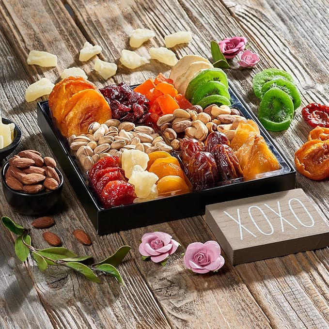 Dried Fruit &amp Nuts Gift Basket Arrangement Platter Gourmet Food Snack Box Gift Basket Birthday Care Package Healthy Kosher - Her Him - 12 Snackberry Assortment (Single)