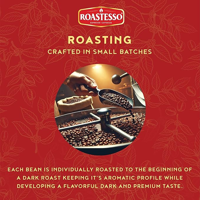 Roastesso Aluminum Espresso Capsules Gourmet Cubanito Cuban Blend Compatible with Nespresso Original Machines Dark Roast Intensity 9 Ristretto Recyclable Coffee Pods Packed in USA (40 Count)