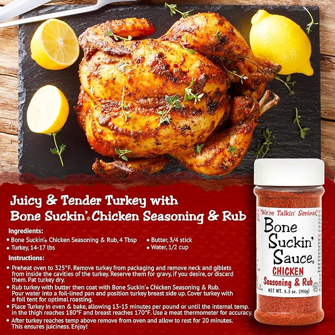Bone Suckin' Sauce Chicken Seasoning &amp Rub with Garlic &amp Sage Perfect for Chicken Turkey Other Poultry Fish - Brown Sugar Garlic Onion Spices - Non-GMO Gluten-Free