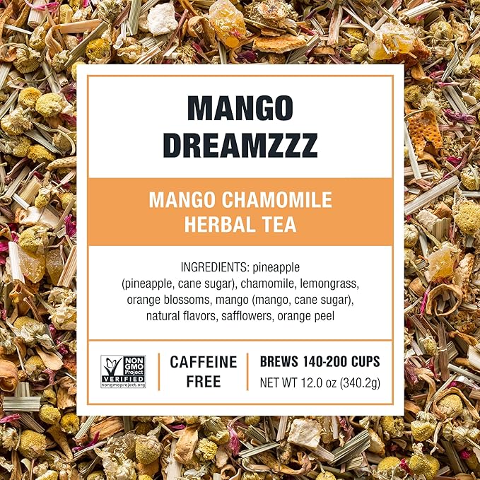 Tiesta Tea - Mango Dreamzzz Chamomile Loose Leaf Herbal Tea Relaxing Chamomile &amp Lemongrass Blend Caffeine-Free Brew Hot or Iced Makes Up to 200 Cups Resealable Bulk Pouch 12 Ounce