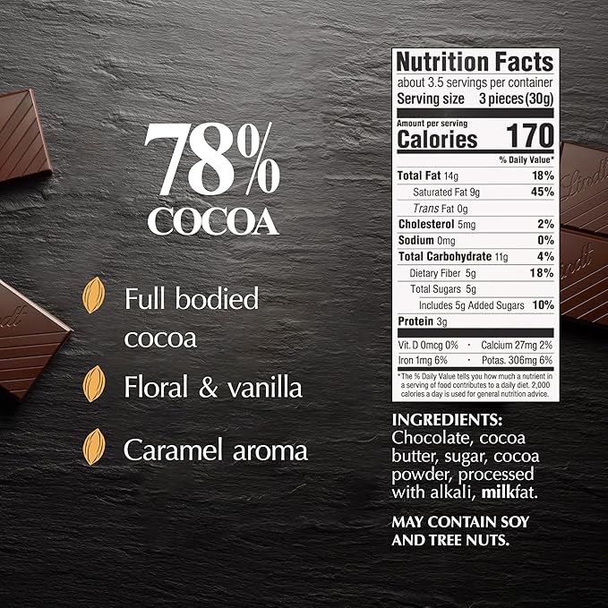 Lindt EXCELLENCE 78% Cocoa Dark Chocolate Bar Dark Chocolate Candy 3.5 oz. (12 Pack)