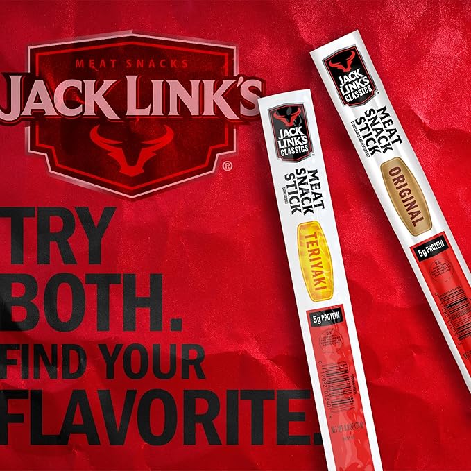 Jack Link's Classics Meat Sticks Teriyaki - Protein Snack Meat Snack Sticks with 5g of Protein Made with Beef &amp Pork Keto Friendly Individually Wrapped - 0.8 Oz. (Pack of 20)