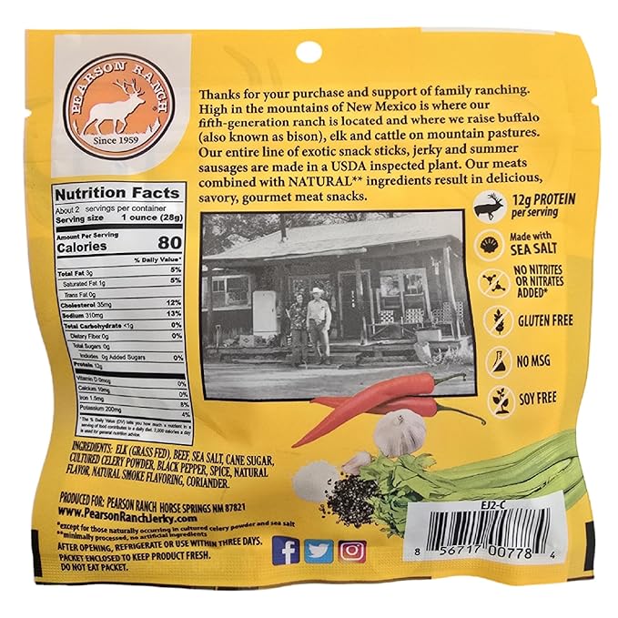 Pearson Ranch Wild Grass Fed Game Variety Pack of 4-2.1oz Bags - Venison Elk Buffalo &amp Wild Boar - Gluten-Free MSG-Free Paleo and Keto Friendly