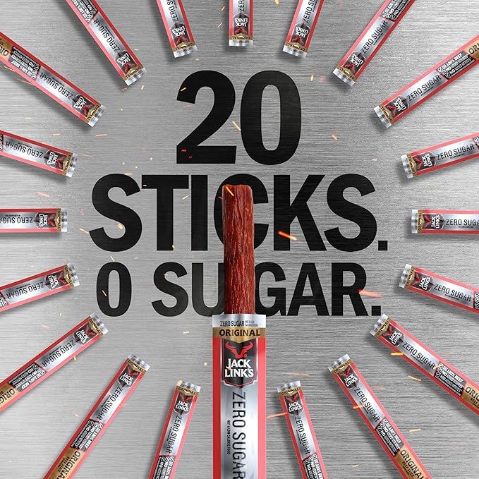 Jack Link's Original Zero Sugar Beef Sticks - 0.92 oz Meat Sticks - Ready to Eat Protein Snacks - 5g Protein per Serving - Made with 100% Real Beef(Pack of 40)
