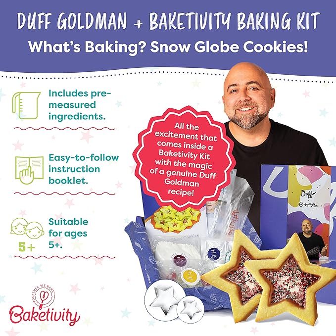 Baketivity Snow Globe Cookies Baking Kit - Duff Goldman Cooking Recipe - DIY Family Fun Cookie Making Kit - Pre Measured Ingredients Cookie Baking Kit for Kids - Tiny Gift for Kids Teens And Adults