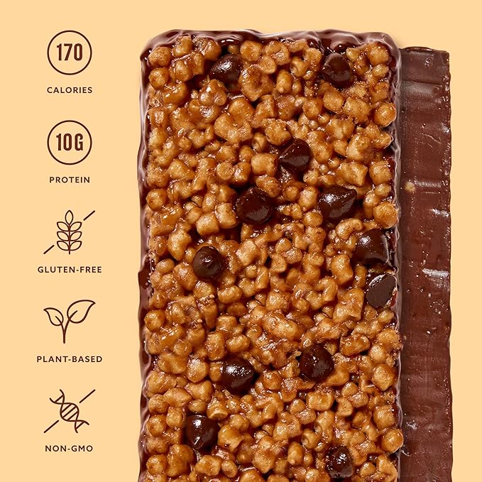 Mezcla Puff-Crispy Plant Based Protein Bars - Peanut Butter Chocolate - Healthy Snacks for Adults &amp Kids - Perfect School Travel &amp Office Snacks - Gluten Free Vegan Non GMO 10g Protein -
