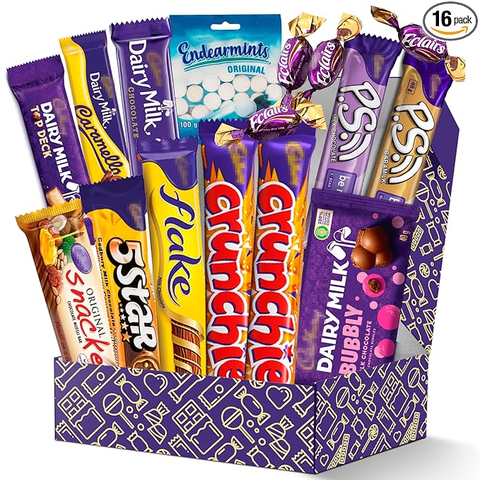 Chocolate Gift Box Chocolate Bars Sweets Snack Box Imported from South Africa Includes Flake Crunchies Caramello Dairy Milk Variety Pack Assorted Bar 16 Pieces