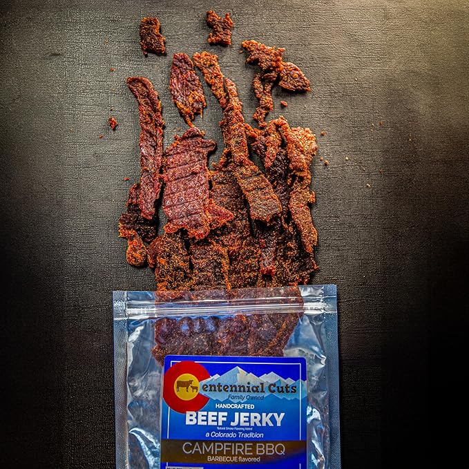 Centennial Cuts Beef Jerky – Campfire BBQ – High Protein Classic Sweet &amp Smoky Flavor – 7 oz Snack