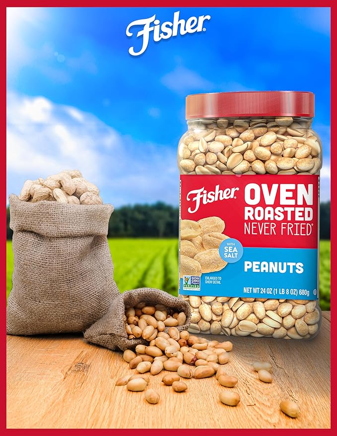 Fisher Oven Roasted Never Fried Peanuts 24 Ounces (Pack of 6) Snacks for Adults Made With Sea Salt No Added Oils Artificial Ingredients or Preservatives Gluten Free Vegan Protein Bulk