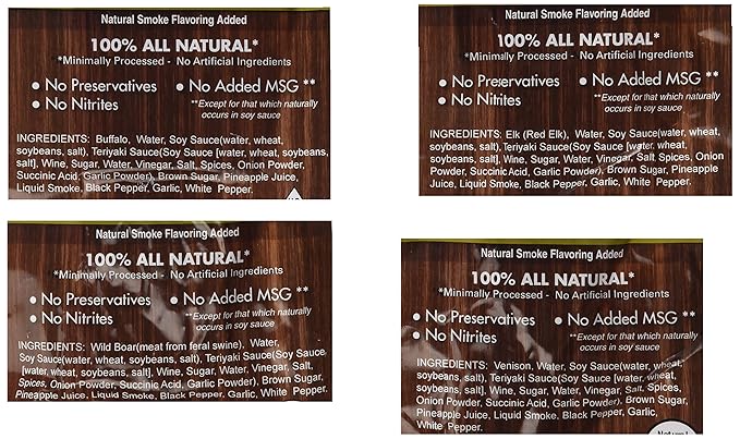 Jerky.com Exotic Jerky Variety Pack | 4pc Wild Game Snacks Sampler with Venison Elk Buffalo &amp Wild Boar | High Protein Keto Exotic Jerky Gifts for Men | Gifts for Men &amp Hunters