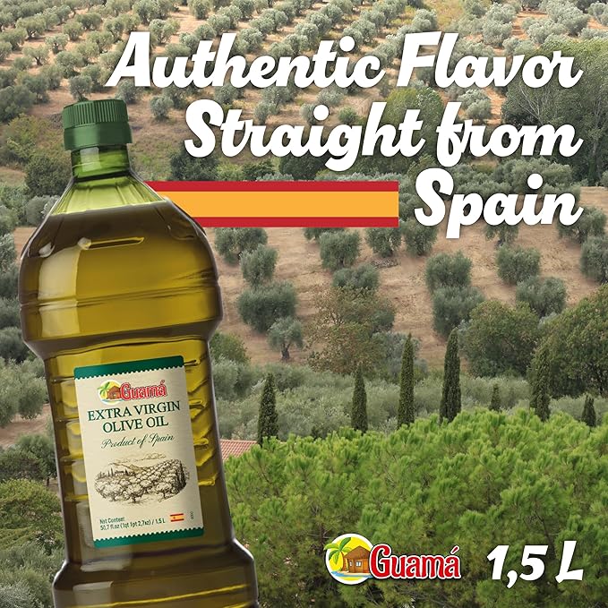 GUAMA - Olive Oil Extra Virgin - Extra Virgin Olive Oil Cold Pressed 51 fl Oz 1.5L Product of Spain for Cooking Salad &amp Dressing - Olive Oil Bottle Aceite de Oliva Extra Virgen Oil Olive