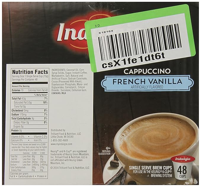 Indulgio French Vanilla Cappuccino Single Serve for Keurig K-Cup Brewers 48 Count