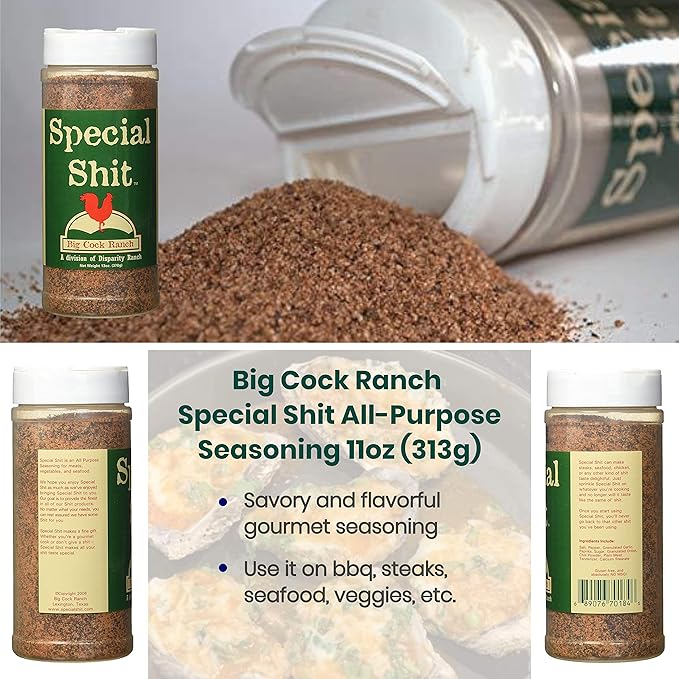 Big Cock Ranch Gourmet Seasoning Bundle All-Purpose Special Shit 13oz Bull Shit for Steak 12oz Good Shit Sweet N' Salty 11oz and Chicken Shit 12oz Gluten-Free and No MSG