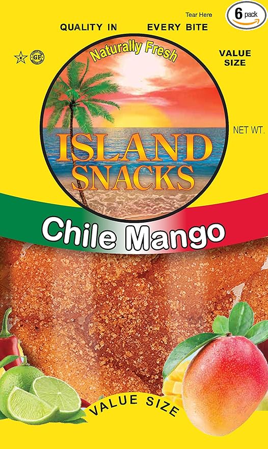 Island Snacks – Dried Chile Mango Fruit Slices – Value Size 4 Ounces (Pack of 6) – Quality In Every Bite