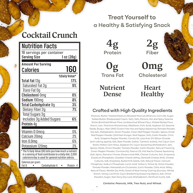 Belmont Peanuts Cocktail Crunch Mix 18 oz (1 Pack) – Pecans Butter Toffee Virginia Peanuts Sesame Sticks Rice Sticks Seasoned Peanuts – Simple Ingredients No Preservatives Hand Seasoned