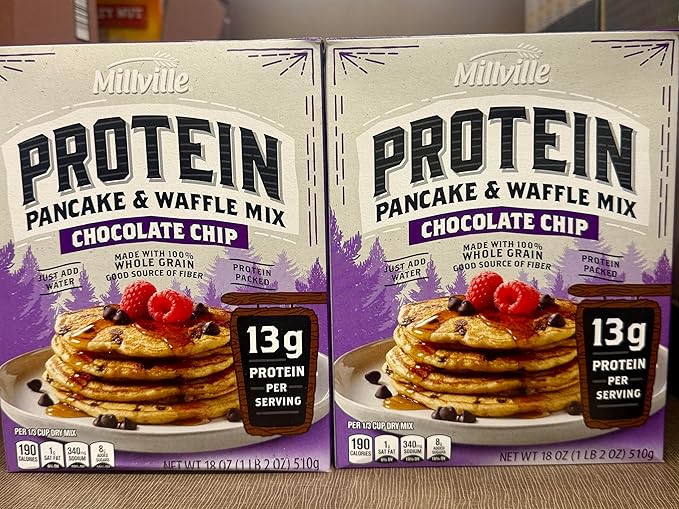 Millville Protein Pancake &amp Waffle Mix Chocolate Chip 13g Protein per Serving 100% Whole Grain 18 oz