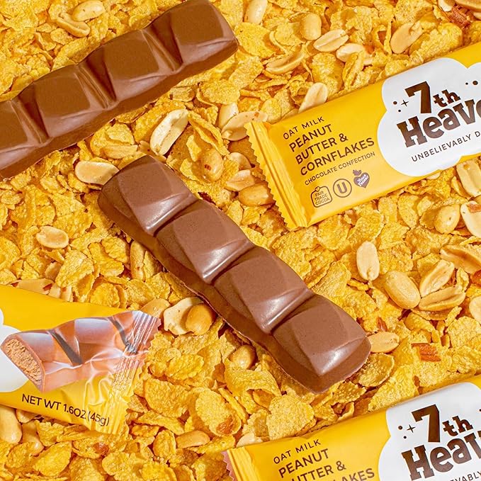 7th Heaven Vegan Oat Milk Chocolate Snack Bars: Peanut Butter &amp Cornflakes - (1.6 oz - 6 Pack) Healthy Chocolate Perfect Valentines Gift For Your Loved Ones 100% Dairy Free Non GMO Kosher Pa