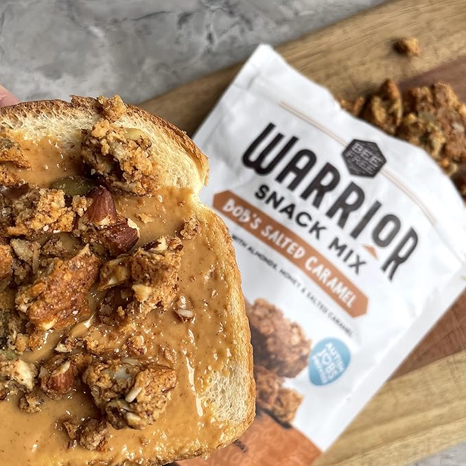 BeeFree Warrior Mix Gluten Free Granola - Chunky Granola Bites | Paleo Low Carb Grain Free Preservative Free Oat Free | Low Calorie Snacks | Bob's Salted Caramel 9 ounce bags 3 pack