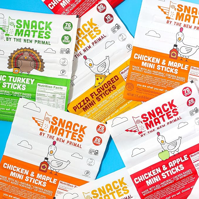 New Primal Snack Mates Turkey Sticks Gluten Free Healthy Snacks for Kids Low Sugar High Protein Back to School Snacks Mini Paleo Jerky Meat Stick 7g Protein 45 Calories 40 Pack