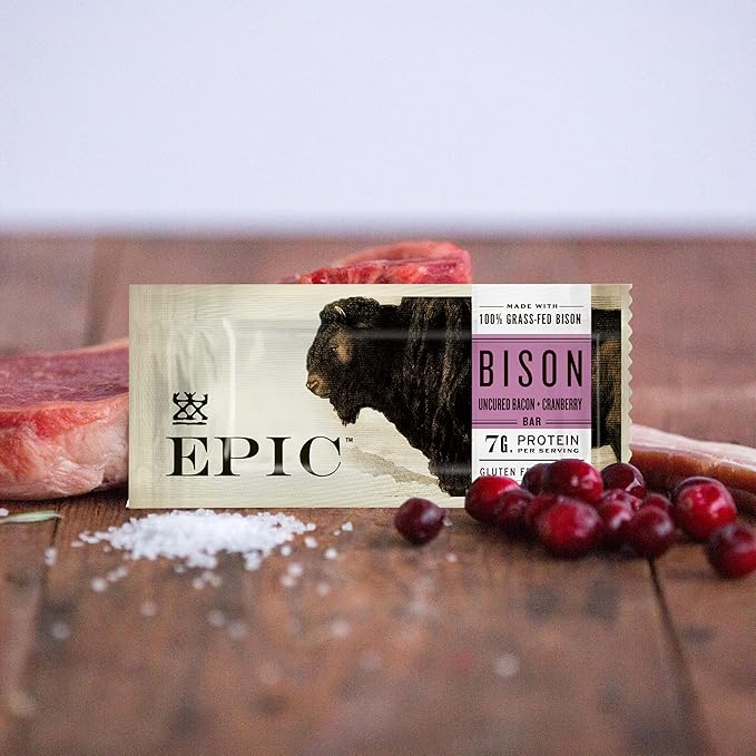 EPIC Bison Uncured Bacon and Cranberry Bars Grass-Fed Protein Bar 12 Ct 15.6 oz (Pack of 4)