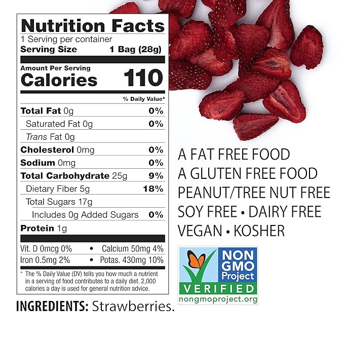Brothers All Natural Freeze Dried Fruit Crisps Strawberry 1 Oz (Pack of 8) Made with 100% Fruit Gluten Free Soy Free Vegan Healthy Snack Resealable Pouch