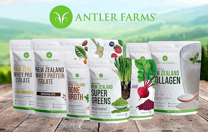 Antler Farms - 100% Grass Fed New Zealand Whey Protein Isolate Unflavored 2 lbs - Pure and Clean 2 Ingredients Delicious Cold Processed