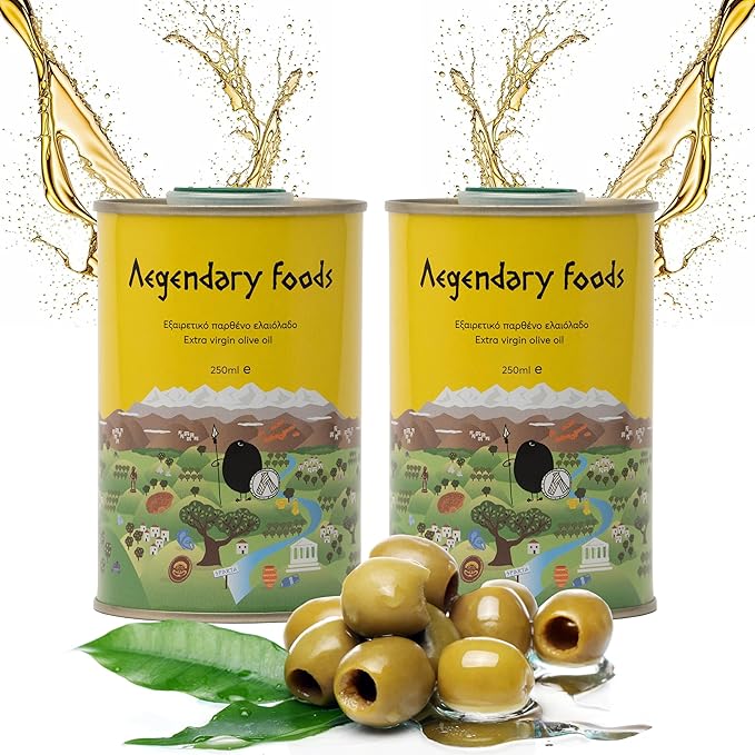 Pack of 2 Extra Virgin Olive Oil Tin Great Taste Cold Pressed EVOO Fruity Flavor Polyphenol Rich Olive Oil from the Land of Sparta 2X250ml