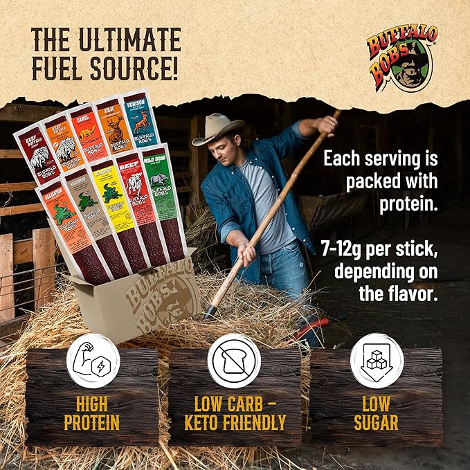 Buffalo Bob's Wild Game Meat Snack - Venison and Beef Peppered Jerky 10 Pack