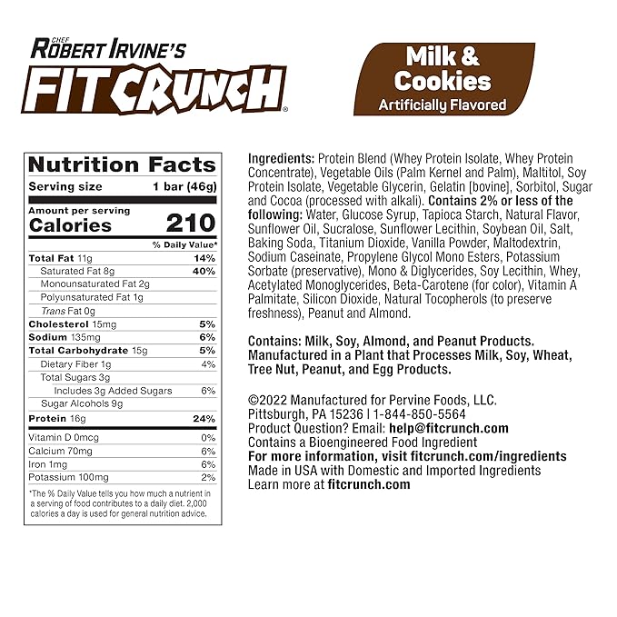 FITCRUNCH Snack Size Protein Bars World’s Only 6-Layer Baked Bar Just 3g of Sugar &amp Soft Cake Core (9 Count Milk &amp Cookies)
