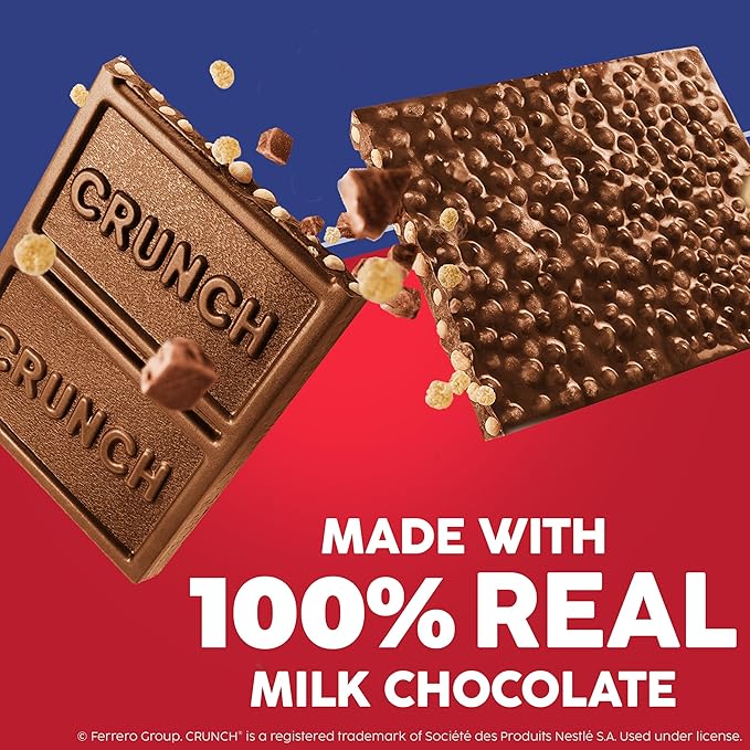 CRUNCH Full-Size Candy Bar Creamy Milk Chocolate with Crunchy Crisped Rice 36 Individually Wrapped Bars 1.55 oz Each