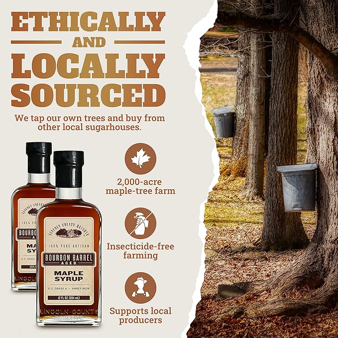 Bourbon Barrel Aged Maple Syrup Gluten Free Maple Syrup Grade A Amber Rich Taste in Sustainable 12 oz. Glass Bottles American Made Maple Syrup for Pancakes and Waffles 2 Pack