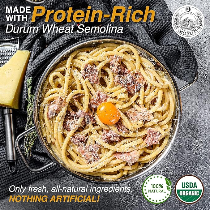 Morelli Bucatini Pasta Noodles - Premium Organic Italian Pasta from Italy and Giusti Aged Balsamic Vinegar of Modena Italy