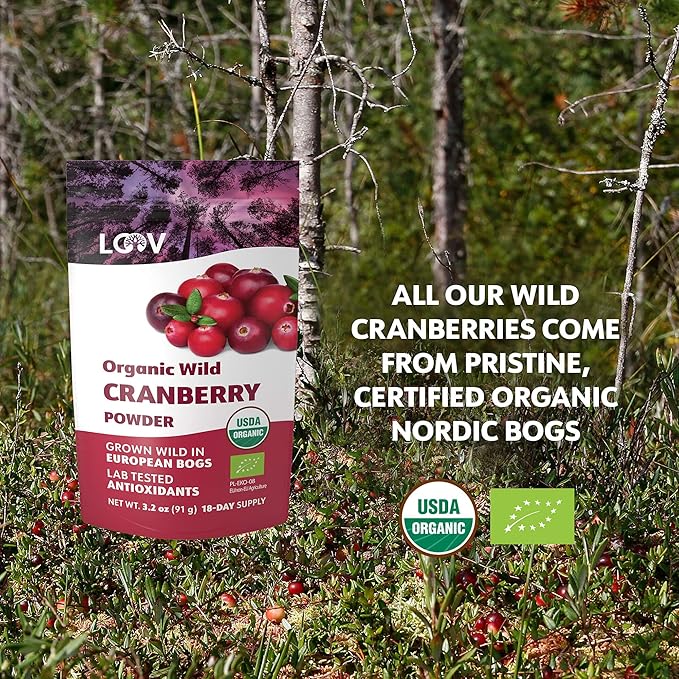 LOOV Bundle | 1 Organic Wild Blueberry Powder and 1 Organic Wild Cranberry Powder | No Added Sugar | Freeze Dried Berries from Northern Europe | 3.2Oz Packs