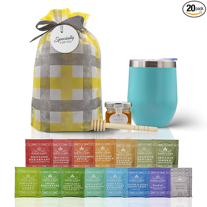 Tea Gift Set for Women &amp Men – Includes Assorted Teas Elegant Mug &amp Honey (Teal - Hrny &amp Sons Tea)