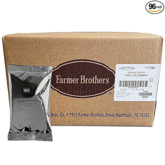 Farmer Brothers Coffee Ground Medium Roast All Colombian Coffee 2.5 Ounce Portion Packs (96 Count)