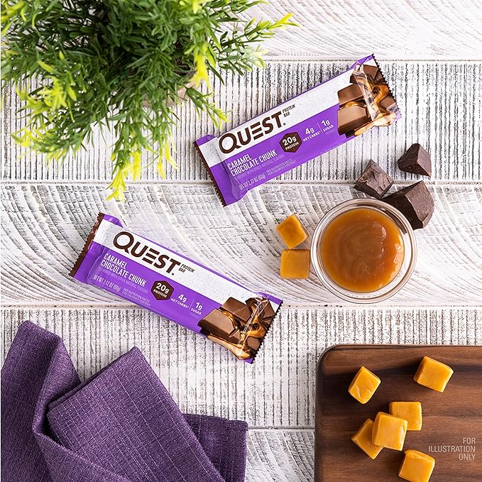 Quest Nutrition Caramel Chocolate Chunk Protein Bar 20g Protein 1g Sugar 4g Net Carbs Gluten Free Keto Friendly 12 Count