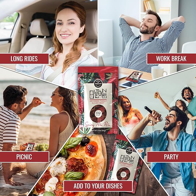 Aufschnitt Biltong Beef Jerky Slices South African Style Beef - Air Dried No Sugar All Natural Ingredients Gluten Free Made in USA Spicy Peri Peri 2oz 3 Pack