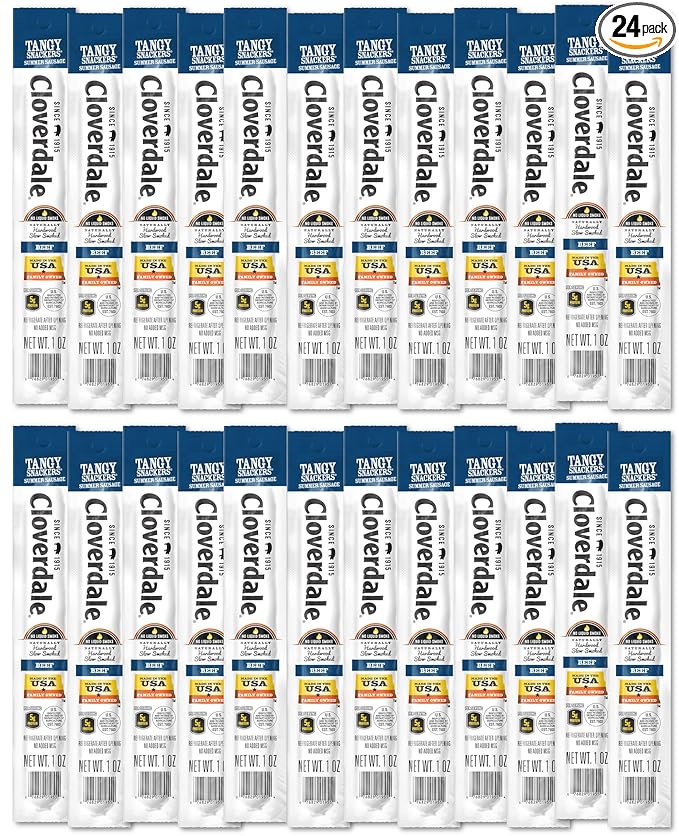 Cloverdale Tangy Snackers Beef Summer Sausage Stick 1 Ounce 24 Pack – Individually Wrapped Summer Sausage Beef Sticks Soft Bite Meat Sticks
