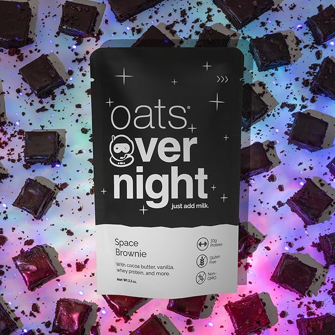 Oats Overnight Space Brownie - Overnight Oats with 10g Whey Protein High Fiber Breakfast Protein Shake - Gluten Free Oatmeal Non GMO High Protein Oatmeal (2.3 oz per Meal) (8 Pack)