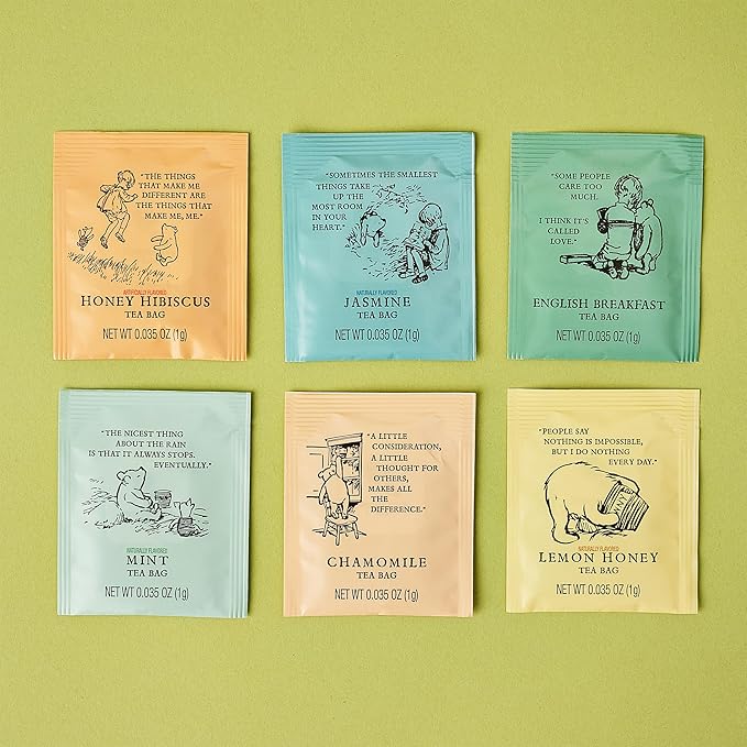 Thoughtfully Classic Winnie-the Pooh Tea Collection Gift Set Includes 60 Premium Tea Bags with Nostalgic Quotes from A.A. Milne 6 Flavors Cozy Literary Tea Gift