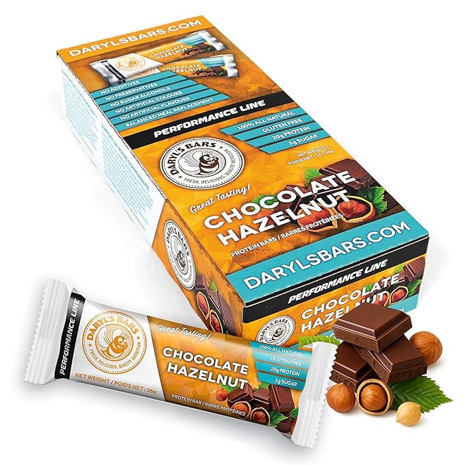 Daryl's Bars Chocolate Hazelnut On the Go Whey Protein Bars Gluten Free 20gr of Protein Snack Meal Replacement Pack of 1