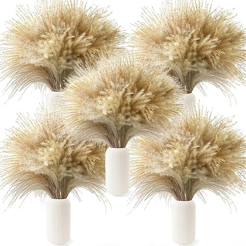 450 PCS Exquisite Natural Pampas Grass Decor - Versatile Reed Grasses for Home &amp Event Decoration Pompous Fluffy Tall Dried Reed Grass - Perfect for Vases Wreaths &amp Table Centerpieces