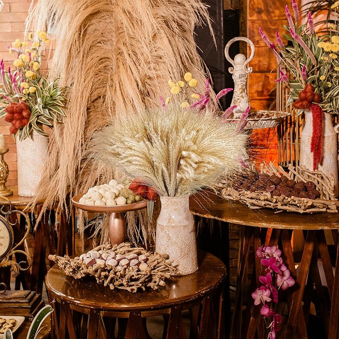 450 PCS Exquisite Natural Pampas Grass Decor - Versatile Reed Grasses for Home &amp Event Decoration Pompous Fluffy Tall Dried Reed Grass - Perfect for Vases Wreaths &amp Table Centerpieces