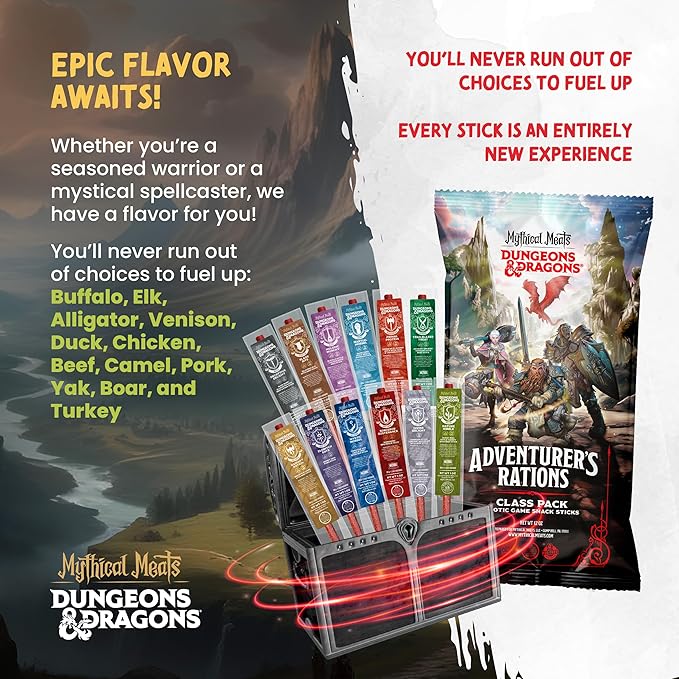 Mythical Meats Dungeons &amp Dragons Martial Morsel (Monk) - 12 Jerky Sticks - Sweet and Spicy Beef &amp Buffalo Stick Gluten Free MSG Free