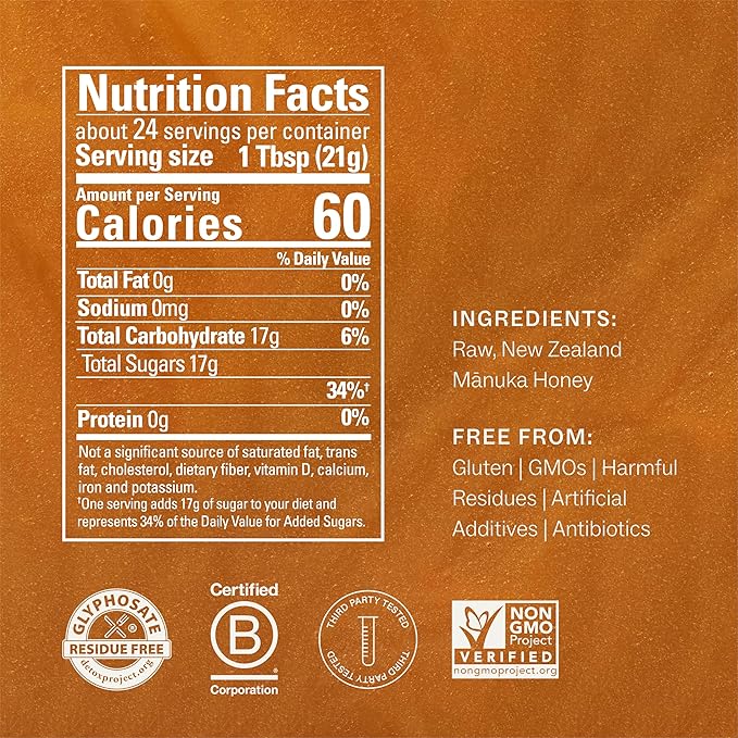 Manukora Raw Manuka Honey MGO 600+ from New Zealand Non-GMO Monofloral Traceable from Hive to Hand Daily Immune Support - 500g (1.1 Lb)