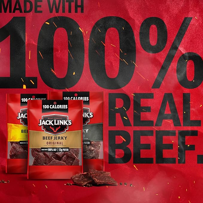 Jack Link's Beef Jerky Variety Pack – Includes Original Teriyaki and Peppered Jerky Bulk Protein Snack Pack Good Source of Protein Meat Snacks Made with 100% Beef – 1.25 Oz (Pack of 15)