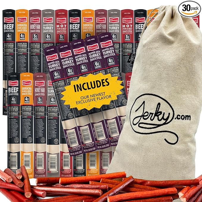 Jerky.com Jerky Gift Basket for Men | 30 Piece Meat Sticks Sampler with Beef Sticks Pork Ham Sriracha Turkey | High Protein Low Carb Keto Friendly Beef Jerky Snack Pack | Easter Gifts for Adults