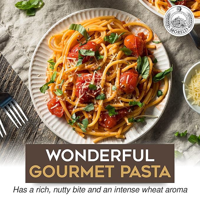 Morelli Bucatini Pasta Noodles - Premium Organic Italian Pasta from Italy - Handcrafted Family Owned Gourmet Brand - Made With Durum Wheat Semolina 17.6 oz (500 g) - Pack of 2